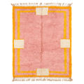 Soft Pink with Yellow Border Beni Ourain Rug - handwoven Moroccan rug