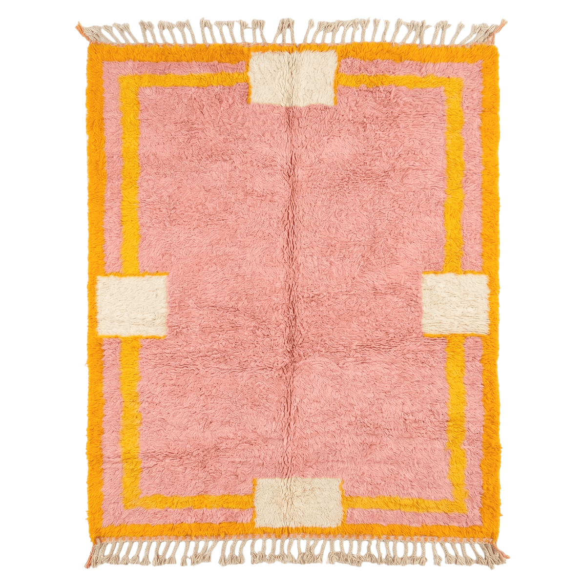 Soft Pink with Yellow Border Beni Ourain Rug