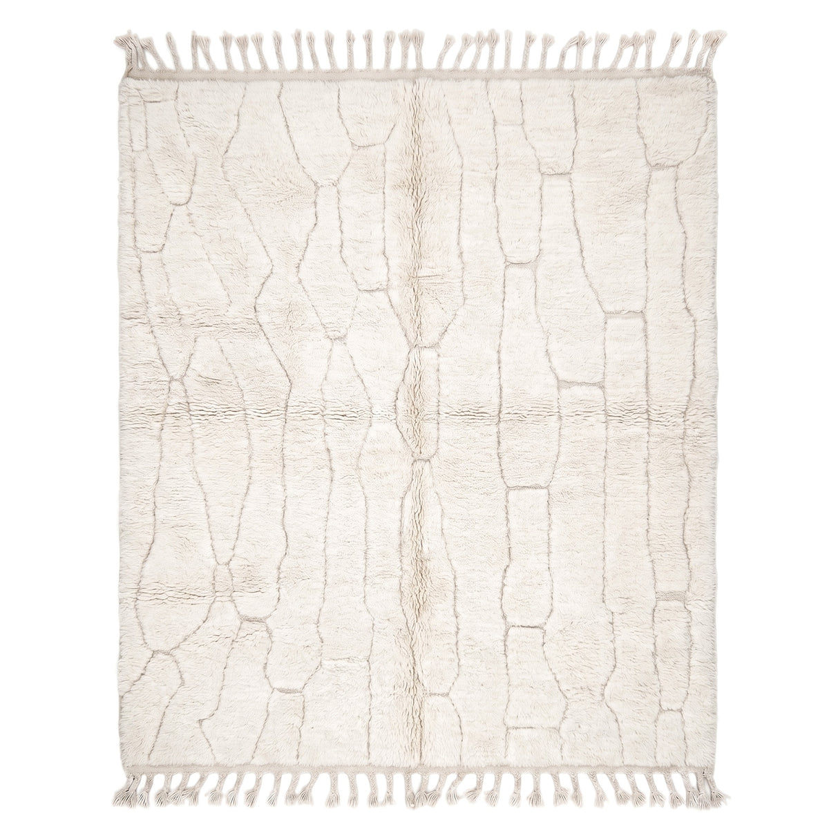 Sculpted High-Low Ivory Wool Beni Ourain Rug