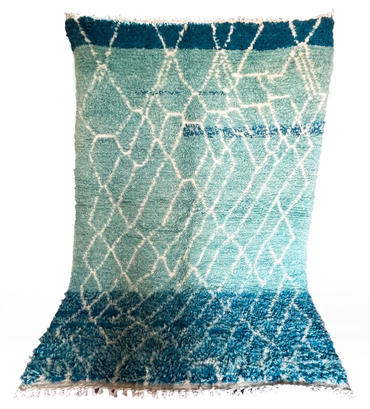 Ocean Blue & Turquoise Shag Beni Ourain Rug - handwoven Moroccan rug
