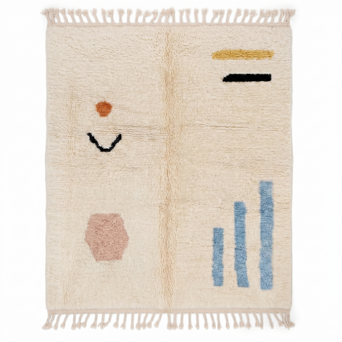 Ivory with Playful Geometrics Beni Ourain Rug