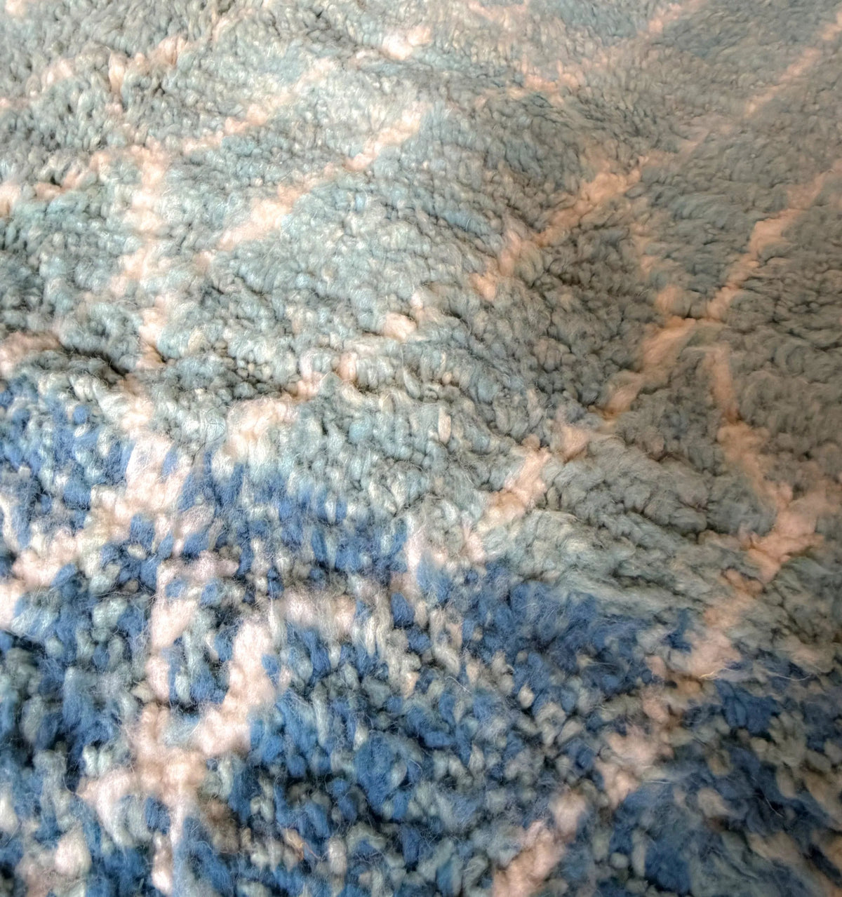 Ocean Blue & Turquoise Shag Beni Ourain Rug - handwoven Moroccan rug