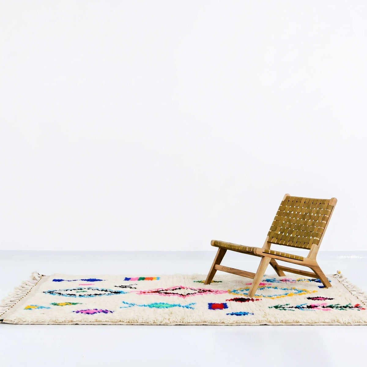 Neon Diamond & Abstract Motifs Beni Ourain Rug - handwoven Moroccan rug