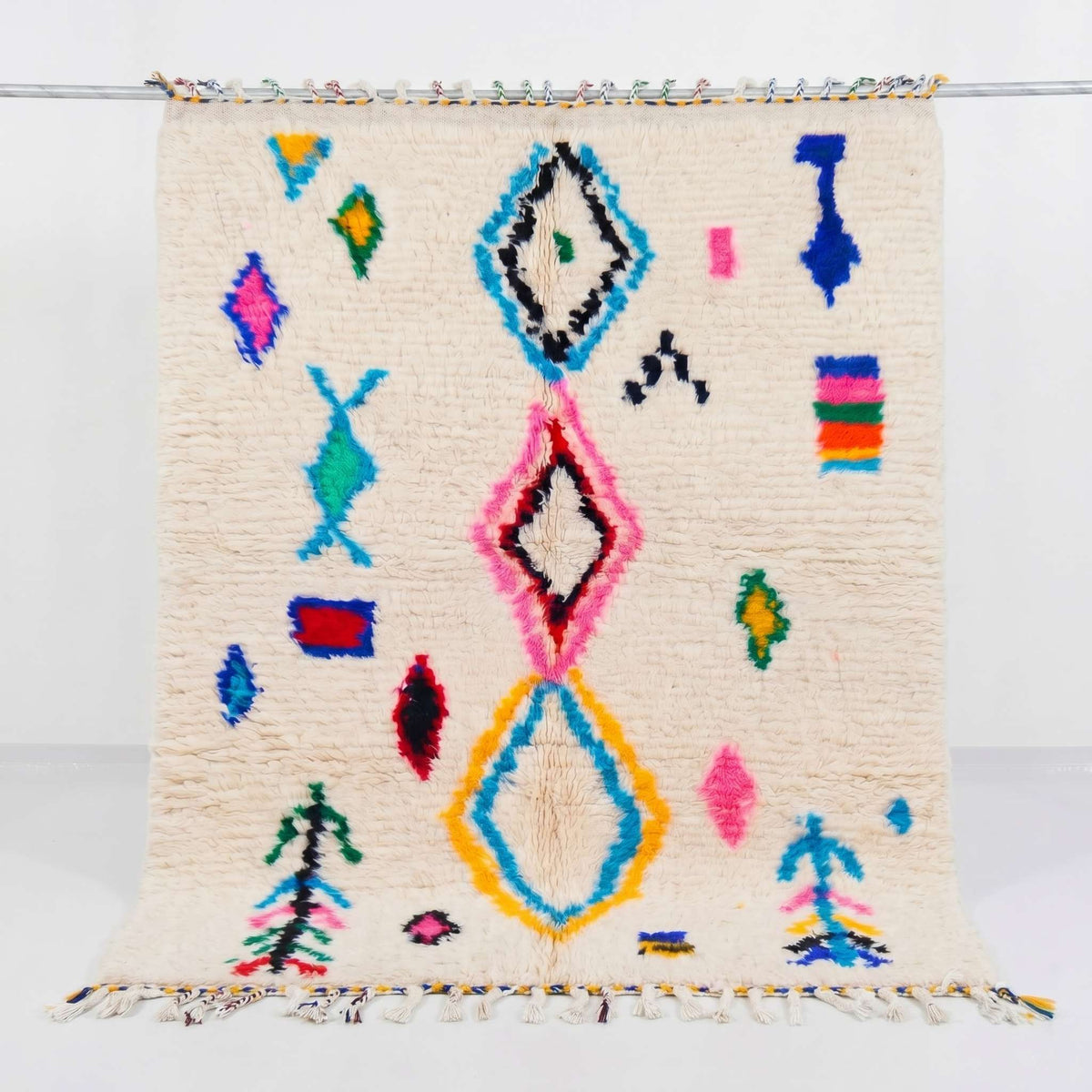 Neon Diamond & Abstract Motifs Beni Ourain Rug - handwoven Moroccan rug