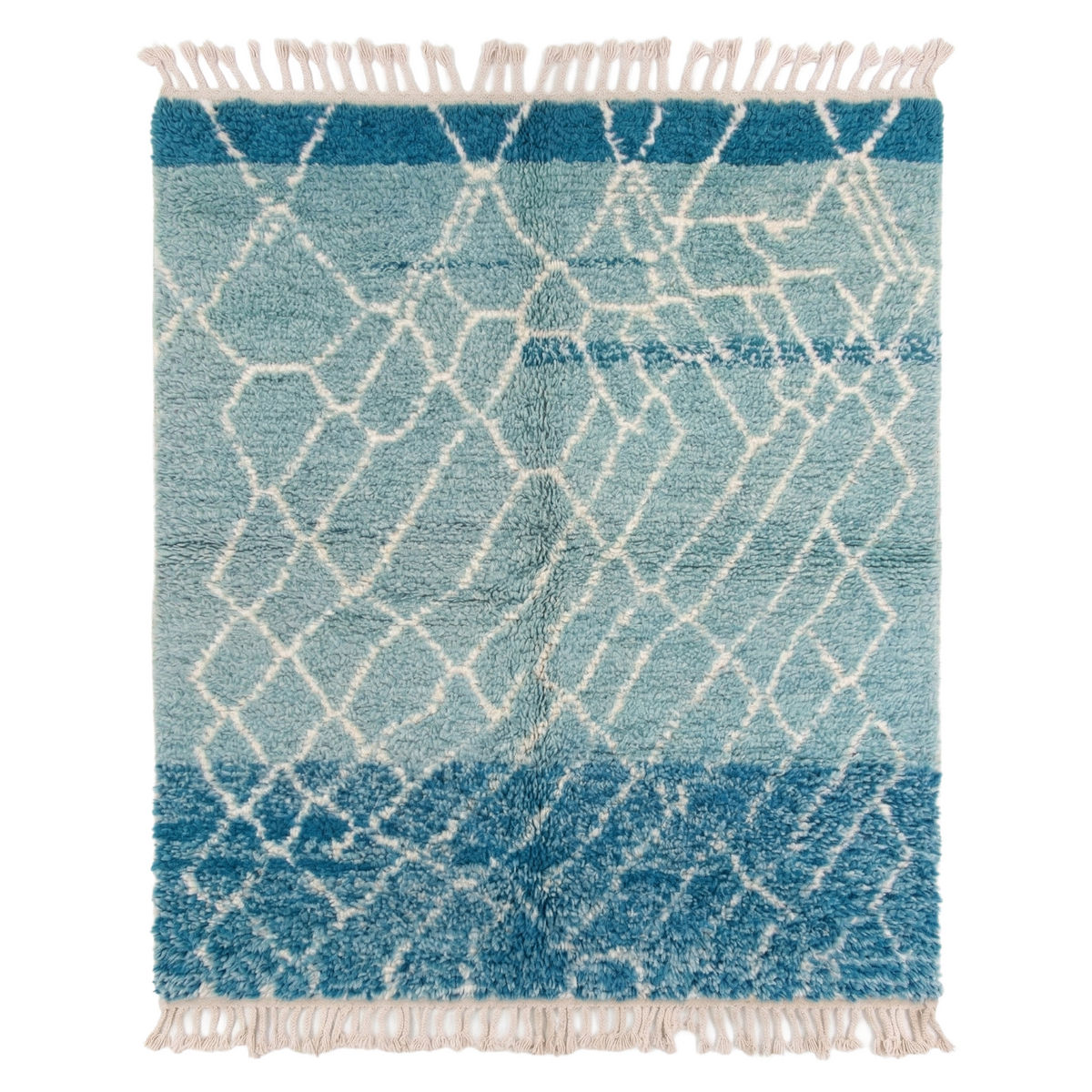 Ocean Blue & Turquoise Shag Beni Ourain Rug - handwoven Moroccan rug