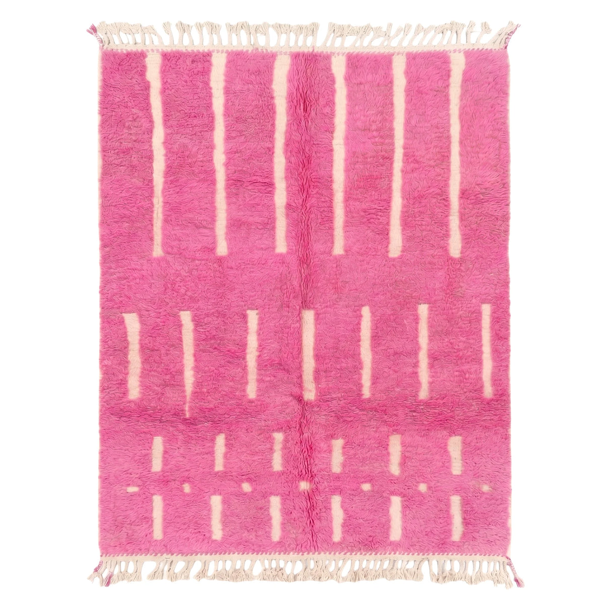 Bright Pink Geometric Stripe Beni Ourain Rug