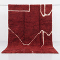 Deep Crimson with Abstract Line Beni Ourain Rug - handwoven Moroccan rug
