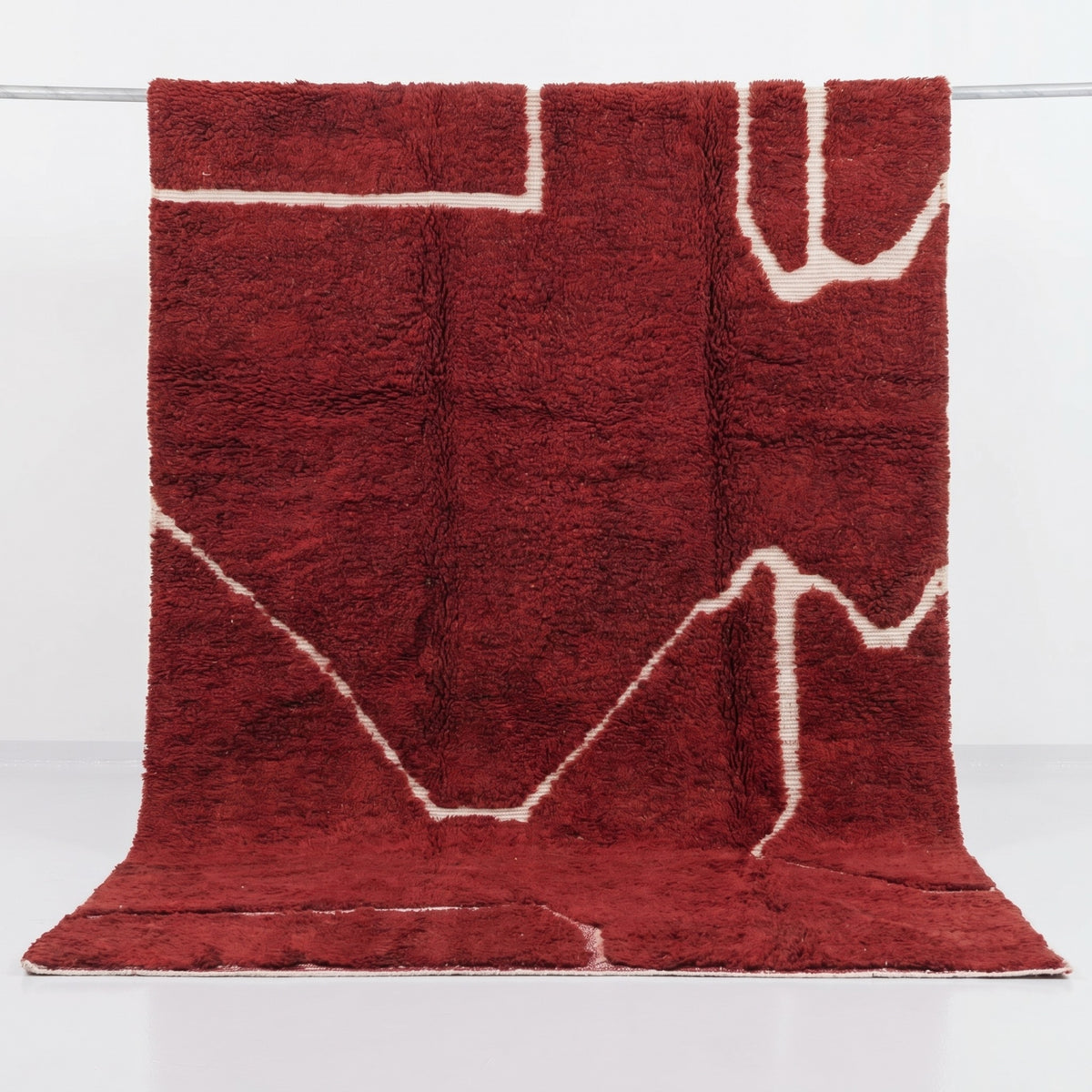 Deep Crimson with Abstract Line Beni Ourain Rug - handwoven Moroccan rug