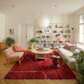 Deep Crimson with Abstract Line Beni Ourain Rug - handwoven Moroccan rug