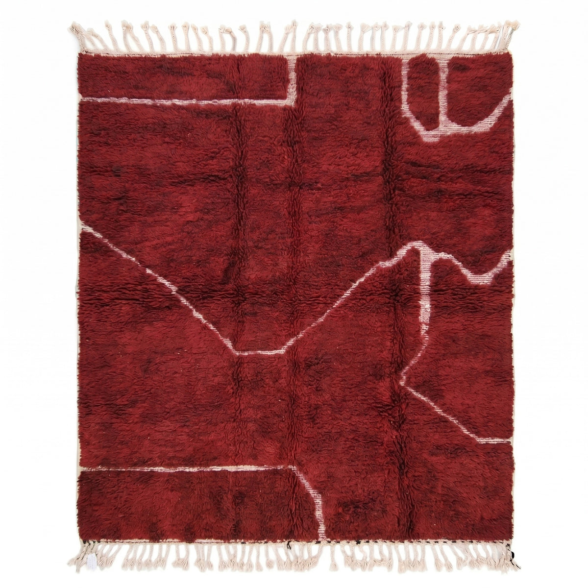 Deep Crimson with Abstract Line Beni Ourain Rug - handwoven Moroccan rug