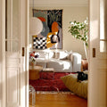 Deep Crimson with Abstract Line Beni Ourain Rug - handwoven Moroccan rug