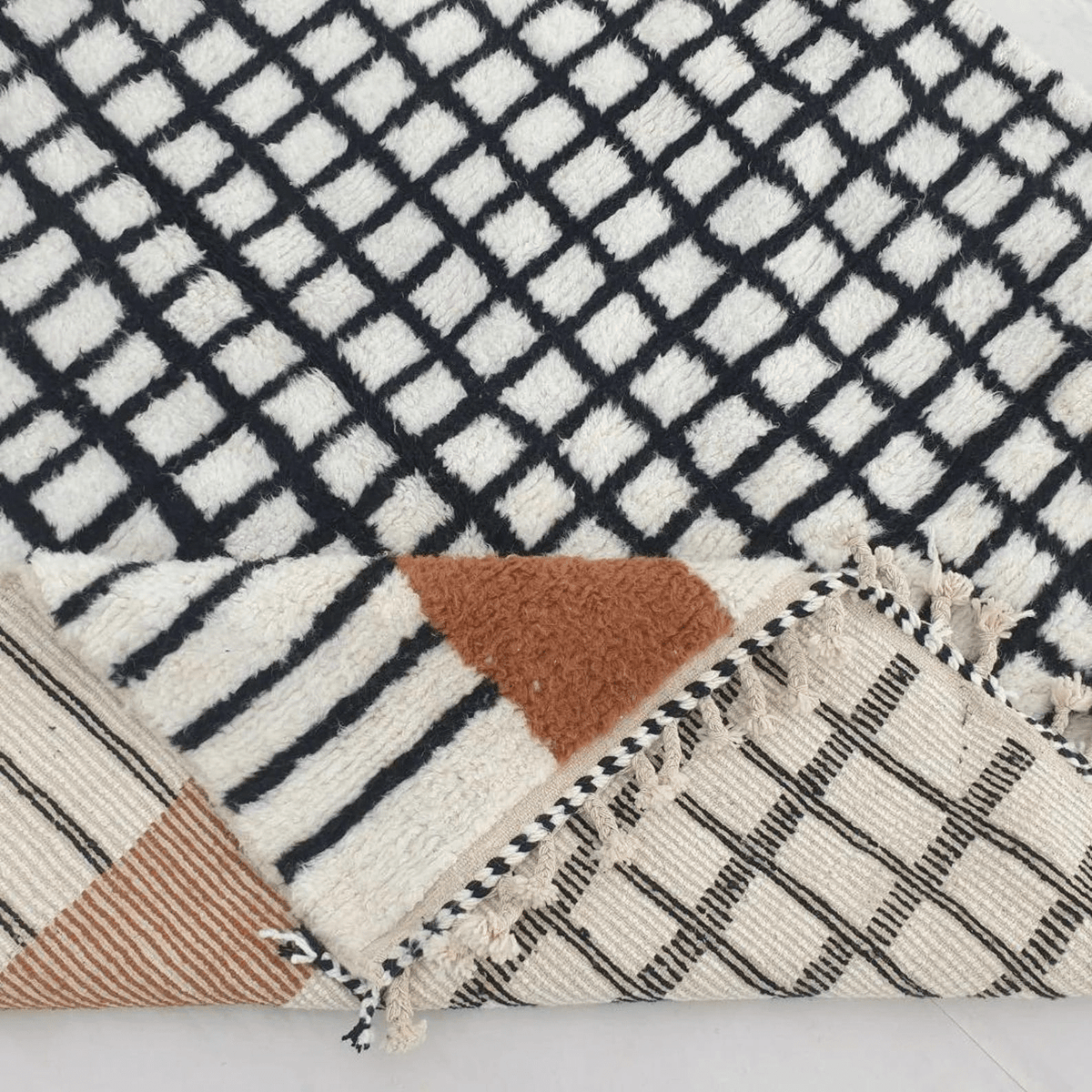 Modern Black Grid Rust Orange Beni Ourain Rug - handwoven Moroccan rug