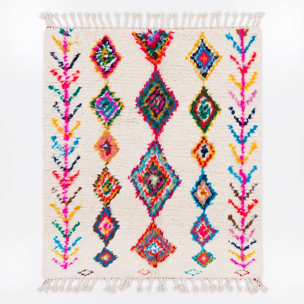 Vibrant Geometric Diamonds Beni Ourain Rug - handwoven Moroccan rug