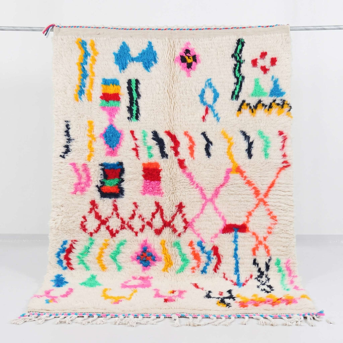 Vibrant Neon Geometric Shag Beni Ourain Rug - handwoven Moroccan rug