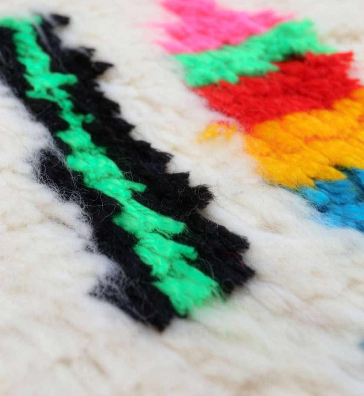 Vibrant Neon Geometric Shag Beni Ourain Rug - handwoven Moroccan rug