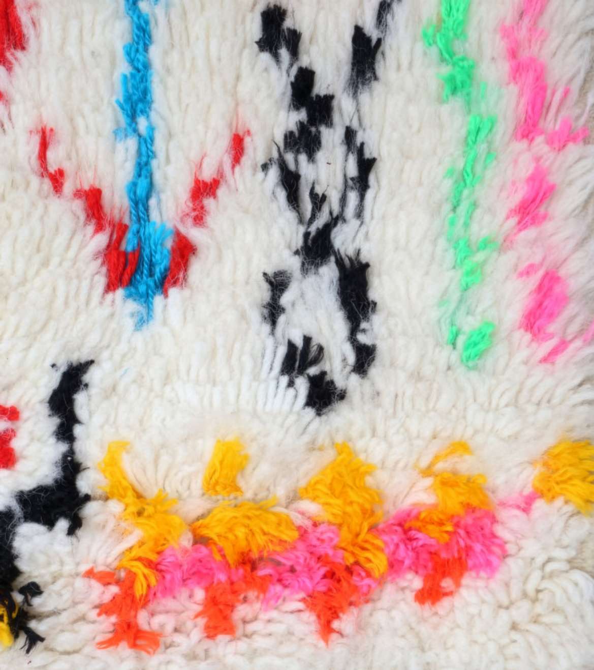Vibrant Neon Geometric Shag Beni Ourain Rug - handwoven Moroccan rug