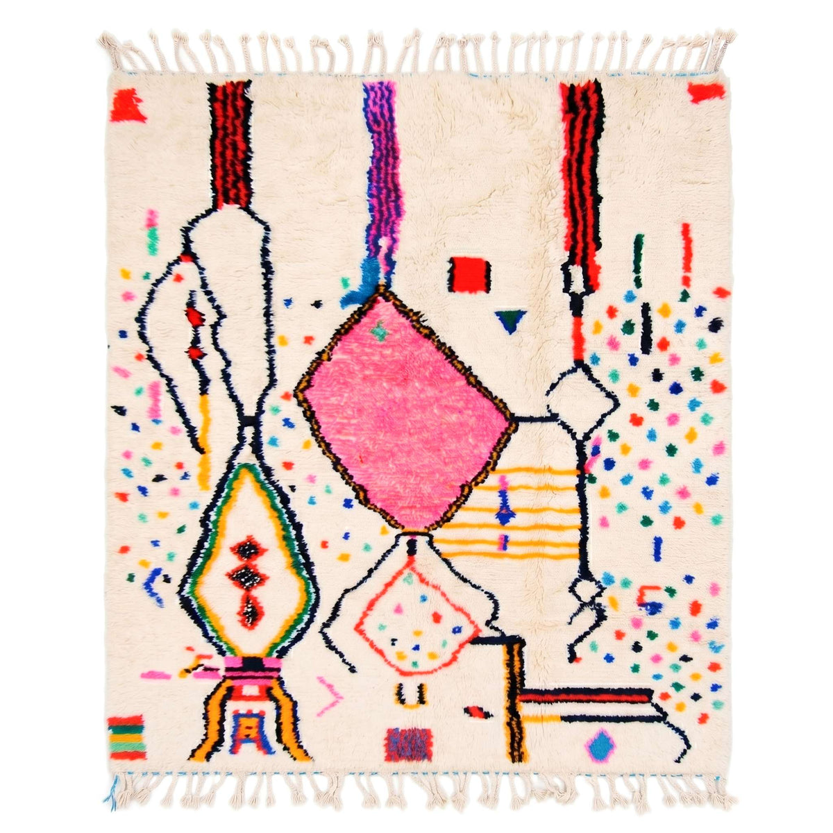 Abstract Linear Art & Pink Beni Ourain Rug - handwoven Moroccan rug