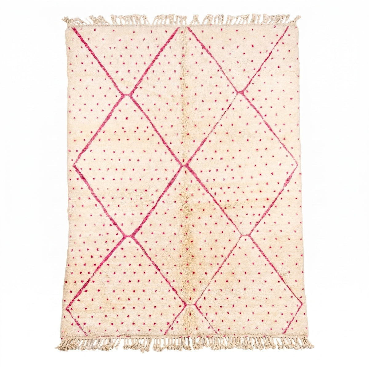 Pink Geometric Diamond Grid & Beni Ourain Rug - handwoven Moroccan rug