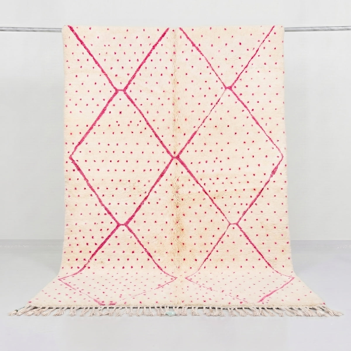 Pink Geometric Diamond Grid & Beni Ourain Rug - handwoven Moroccan rug