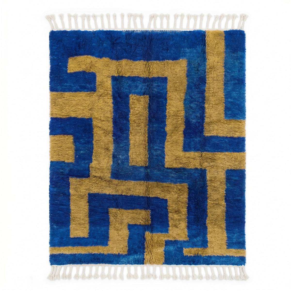 Vibrant Blue Geometric Maze Beni Ourain Rug