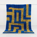 Vibrant Blue Geometric Maze Beni Ourain Rug - handwoven Moroccan rug