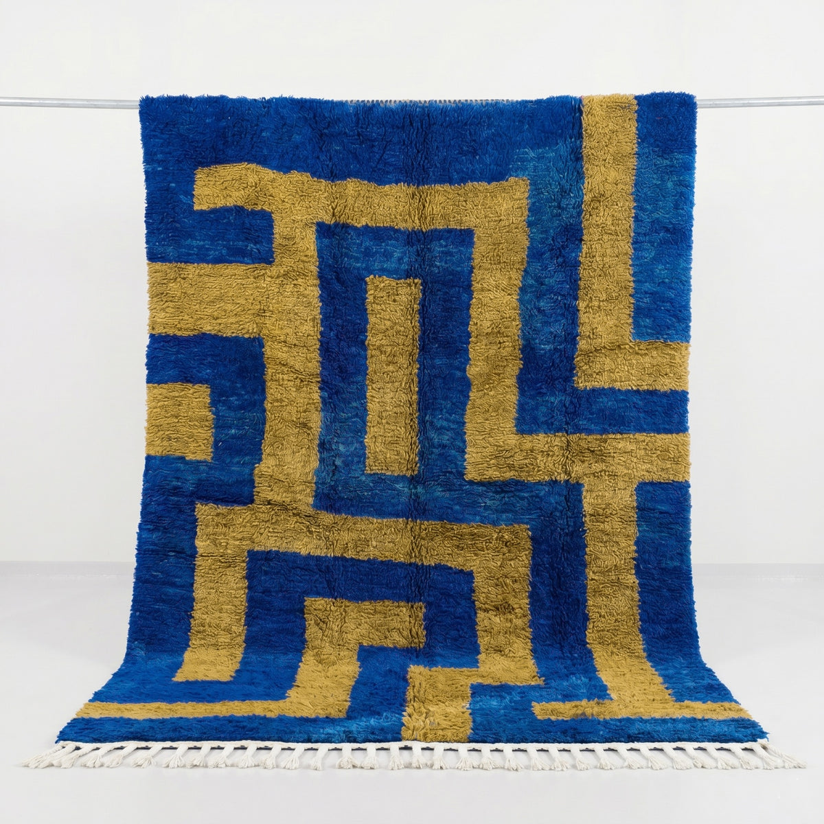 Vibrant Blue Geometric Maze Beni Ourain Rug - handwoven Moroccan rug