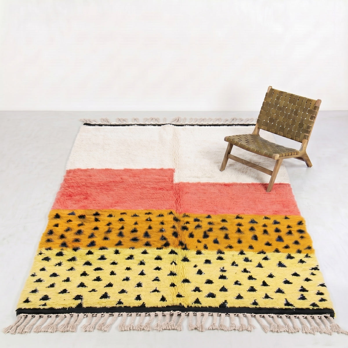 Color Block & Geometric Saffron Beni Ourain Rug - handwoven Moroccan rug