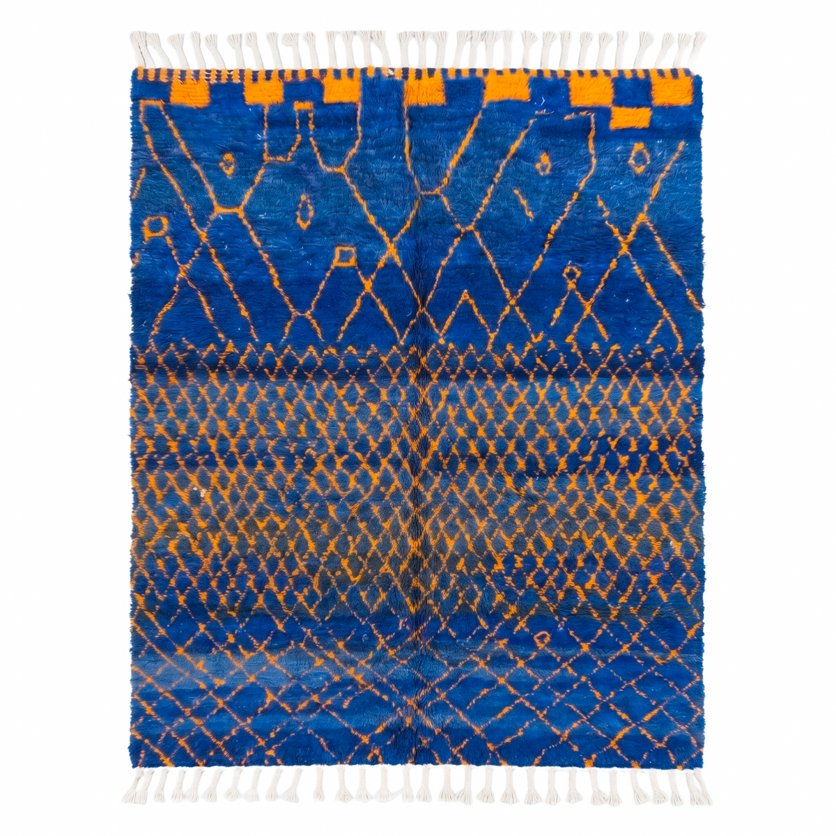 Cobalt & Marigold Geometric Beni Ourain Rug - handwoven Moroccan rug