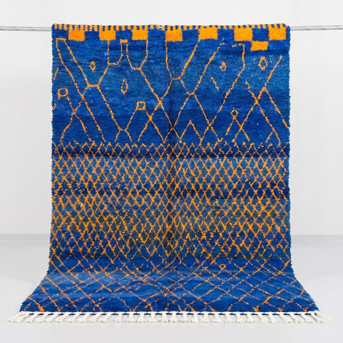 Cobalt & Marigold Geometric Beni Ourain Rug - handwoven Moroccan rug