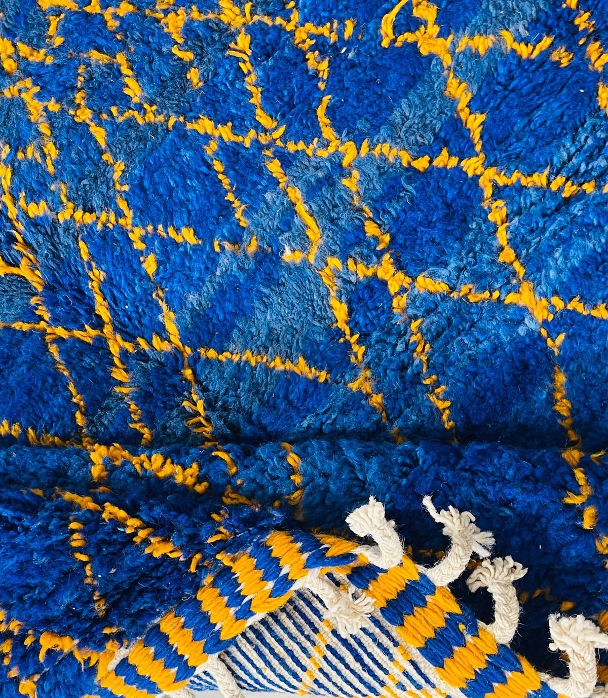 Cobalt & Marigold Geometric Beni Ourain Rug - handwoven Moroccan rug