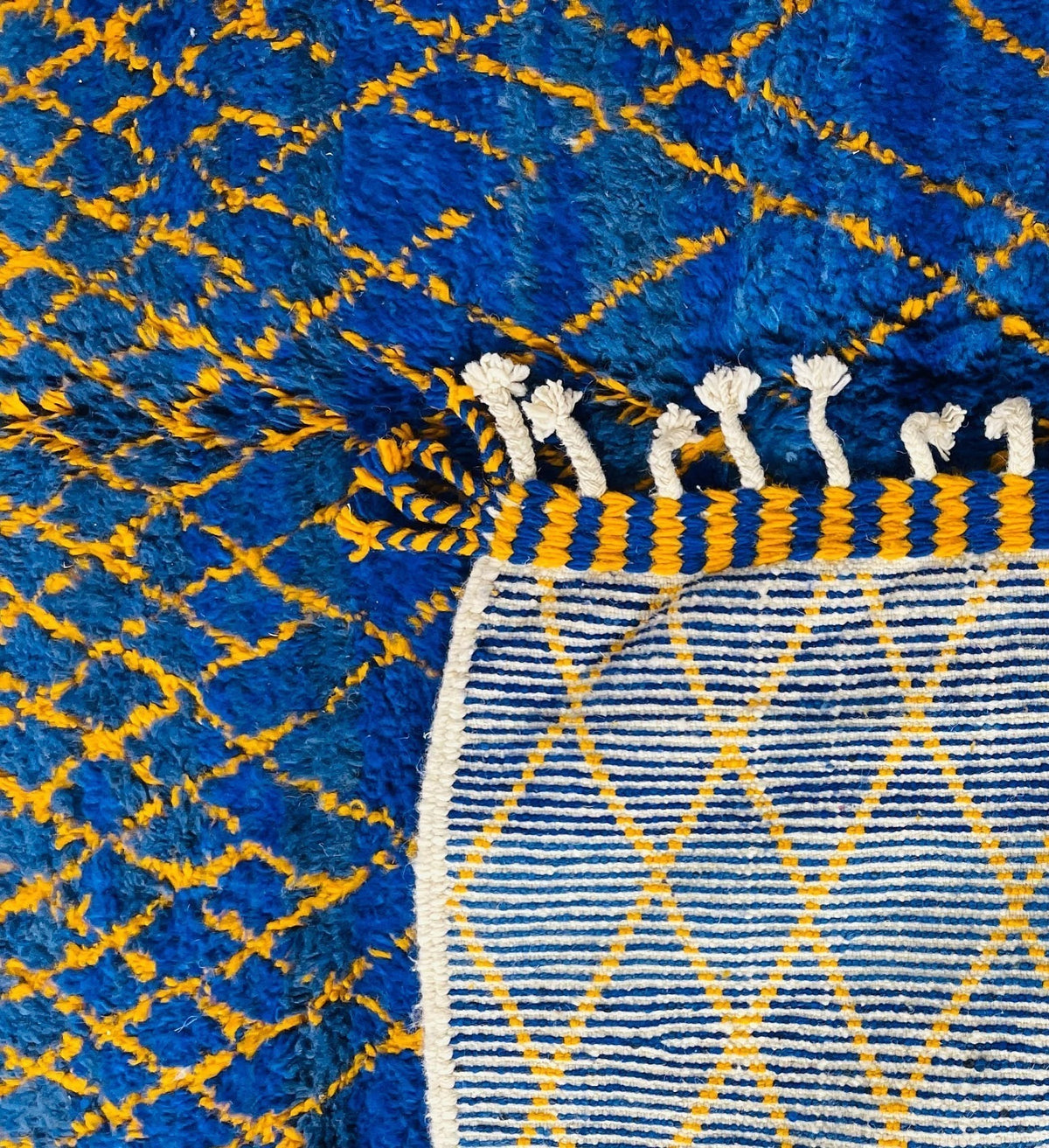 Cobalt & Marigold Geometric Beni Ourain Rug - handwoven Moroccan rug