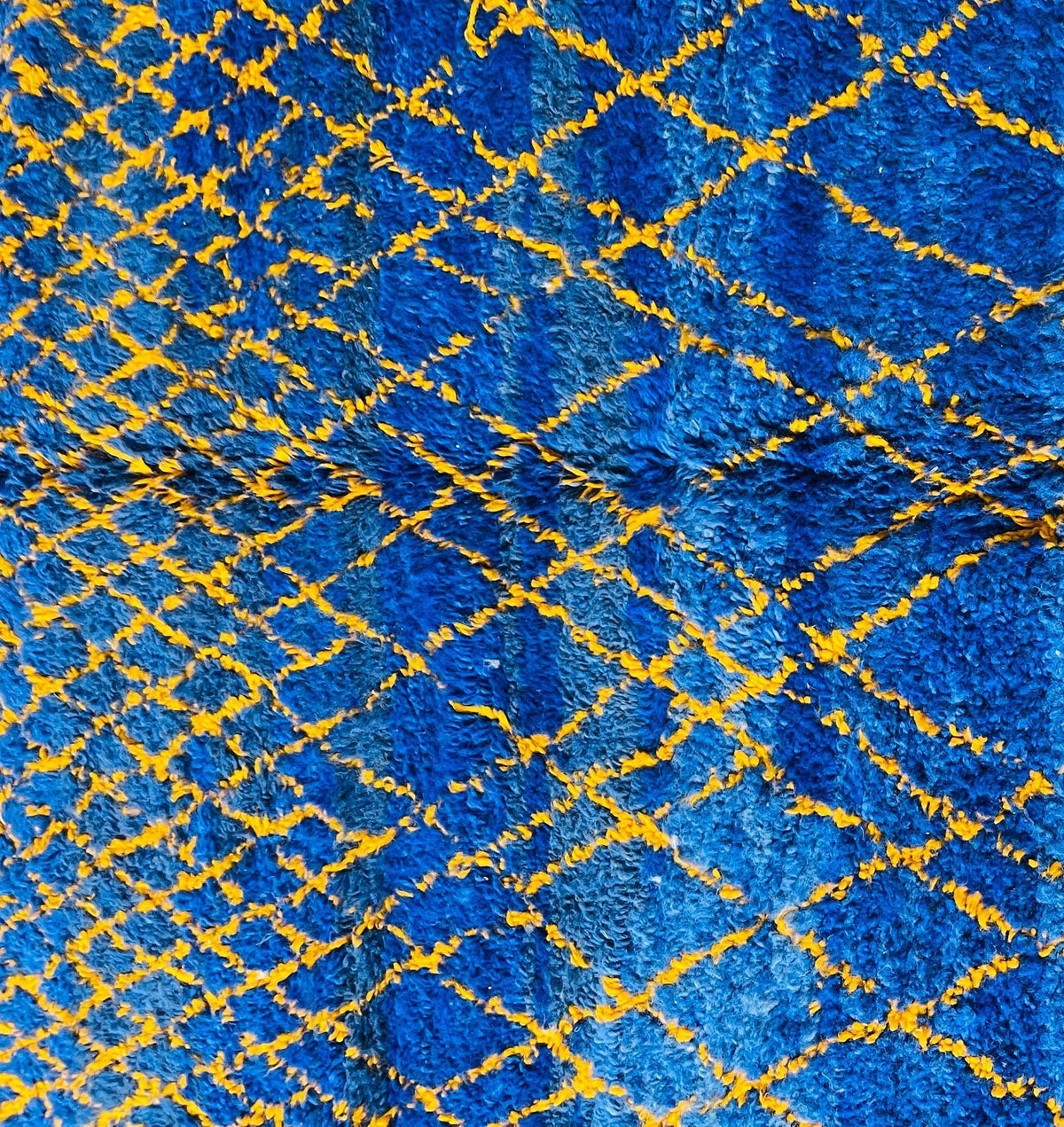Cobalt & Marigold Geometric Beni Ourain Rug - handwoven Moroccan rug