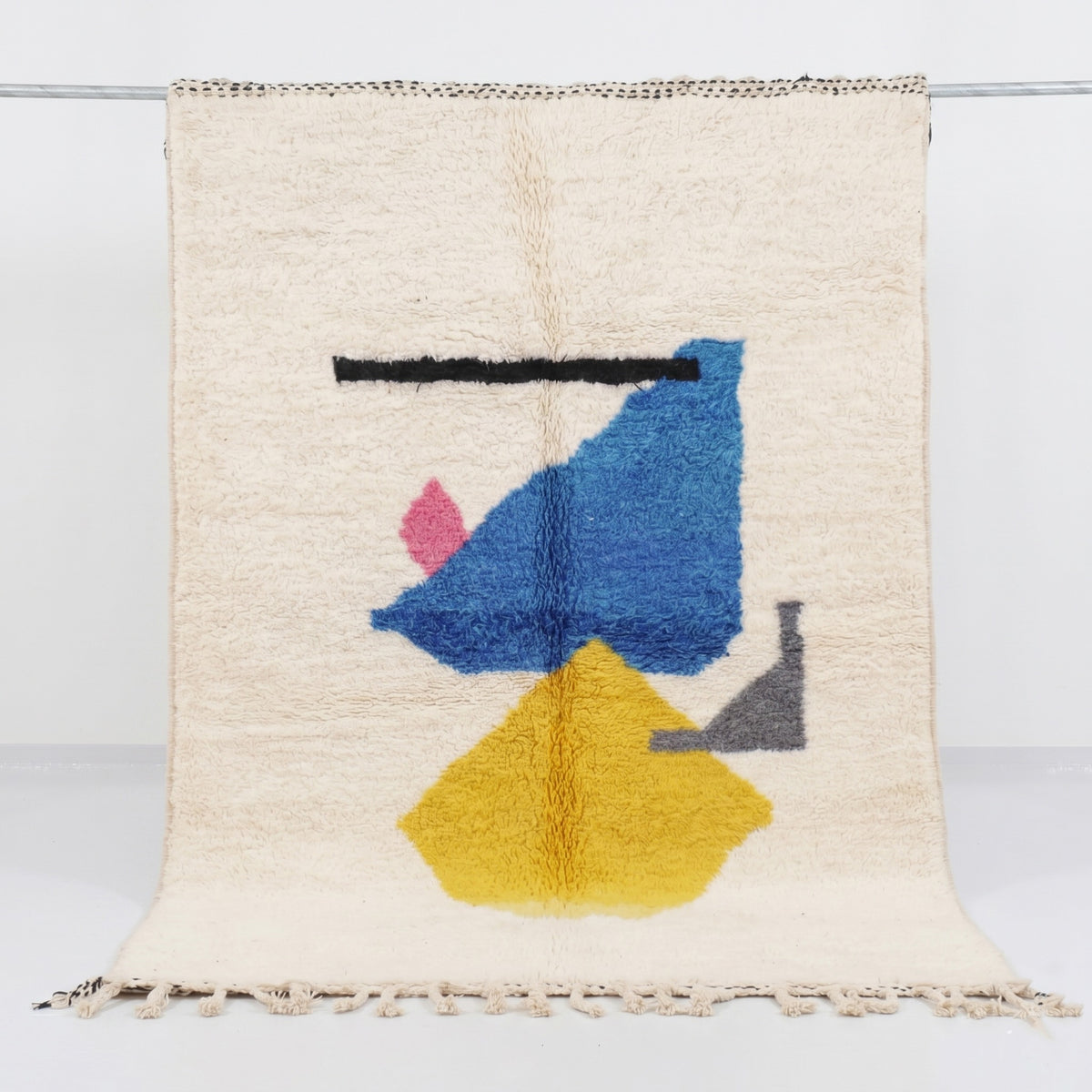 Vibrant Geometric Wool Canvas Beni Ourain Rug - handwoven Moroccan rug