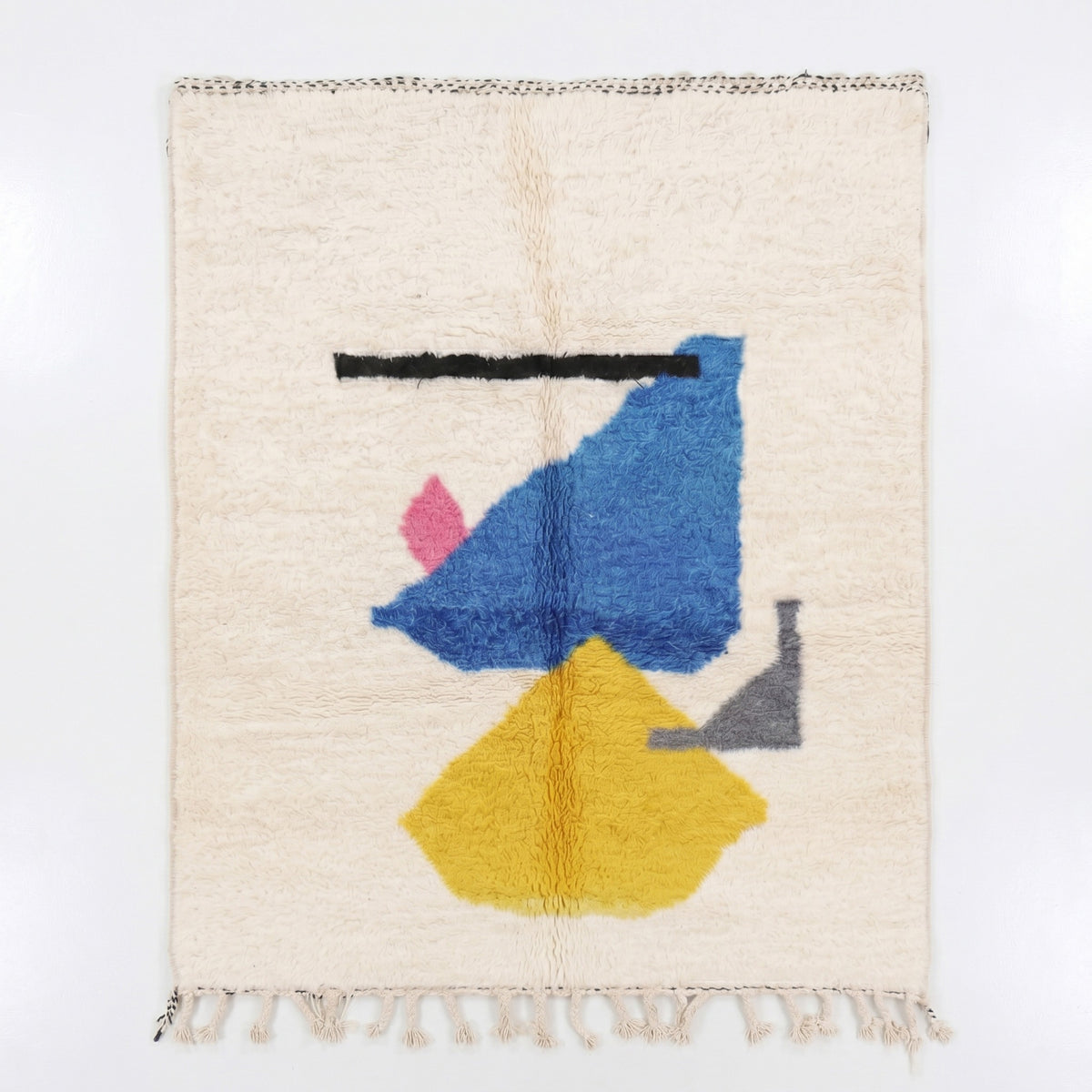 Vibrant Geometric Wool Canvas Beni Ourain Rug - handwoven Moroccan rug