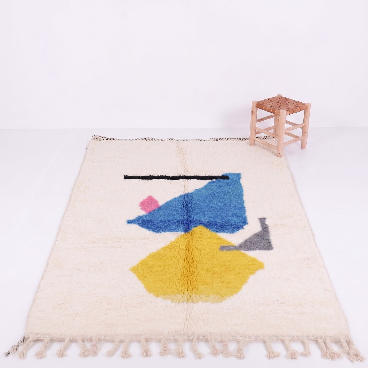 Vibrant Geometric Wool Canvas Beni Ourain Rug - handwoven Moroccan rug