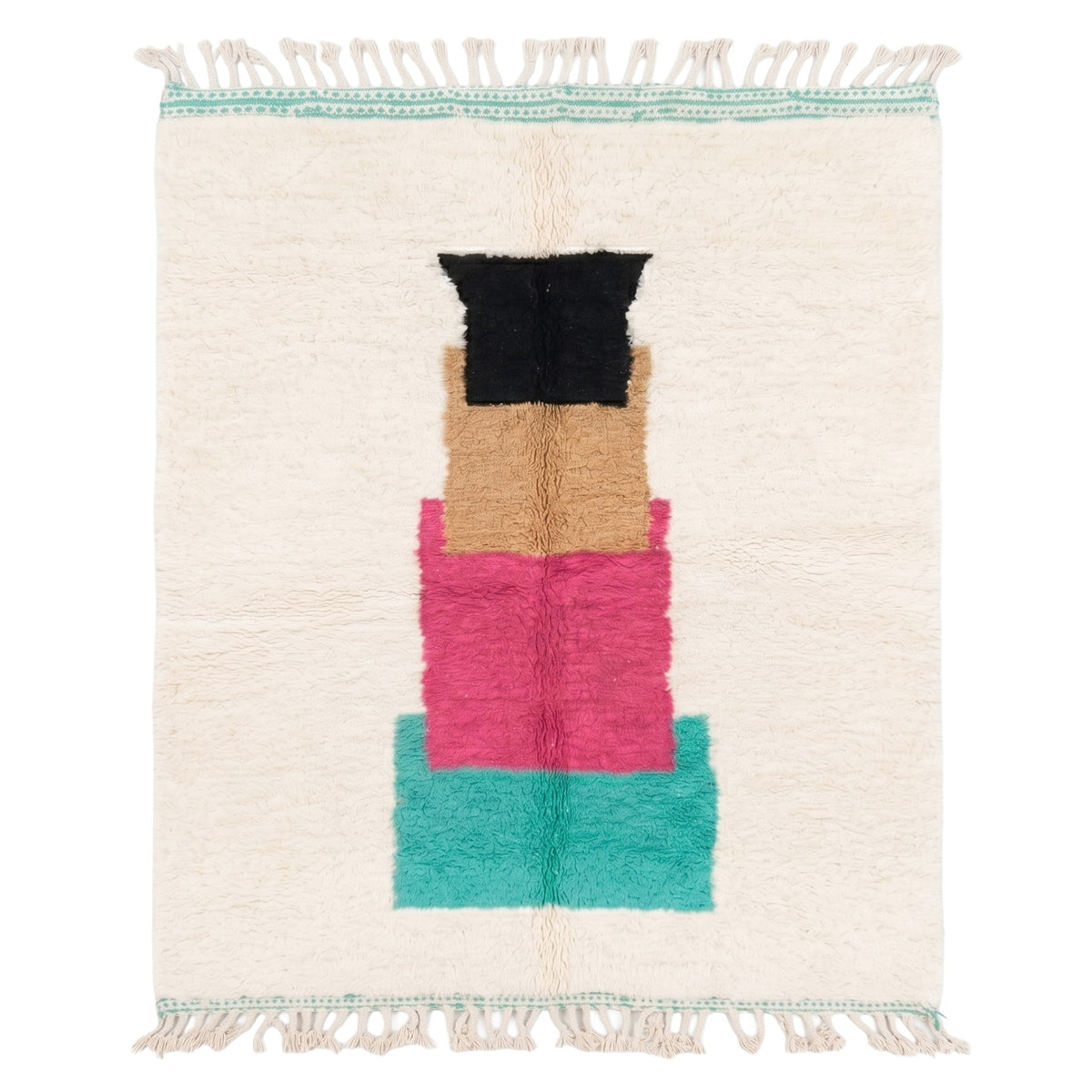 Stacked Color-Block Shag Area Beni Ourain Rug - handwoven Moroccan rug