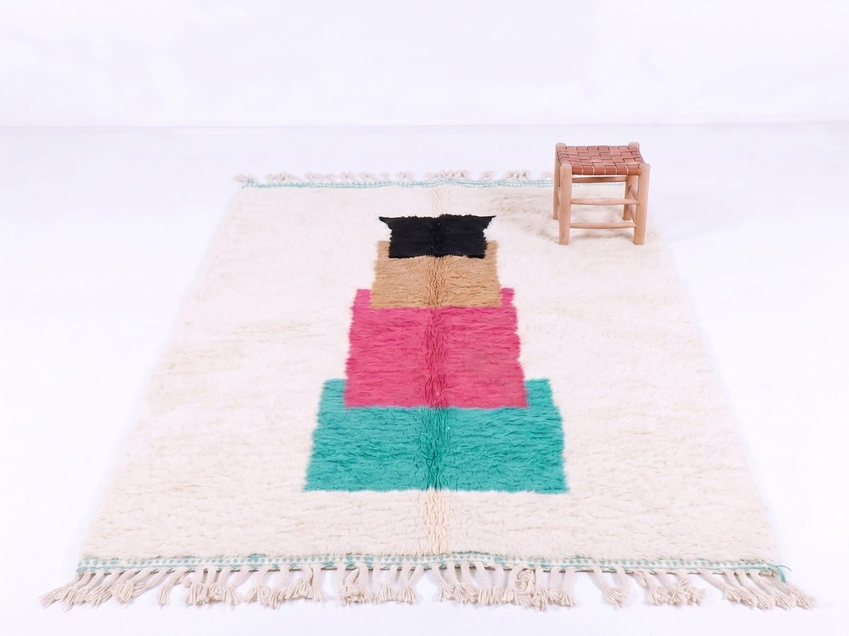 Stacked Color-Block Shag Area Beni Ourain Rug - handwoven Moroccan rug