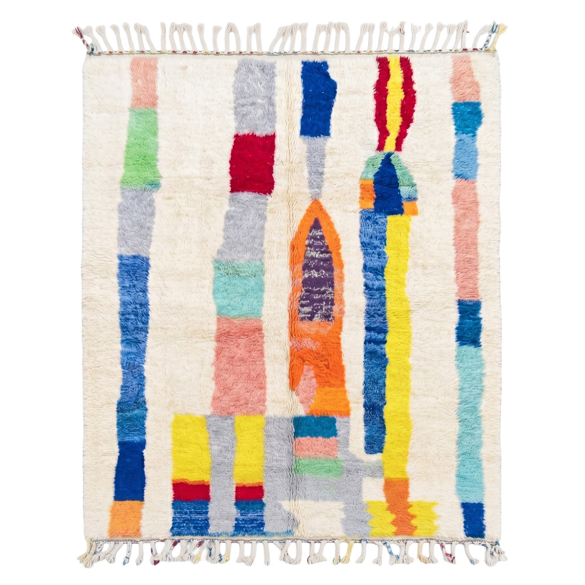 Vibrant Geometric Pillars Handwoven Beni Ourain Rug - handwoven Moroccan rug