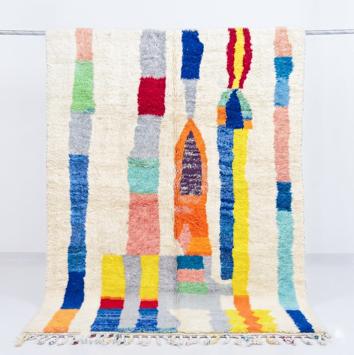 Vibrant Geometric Pillars Handwoven Beni Ourain Rug - handwoven Moroccan rug
