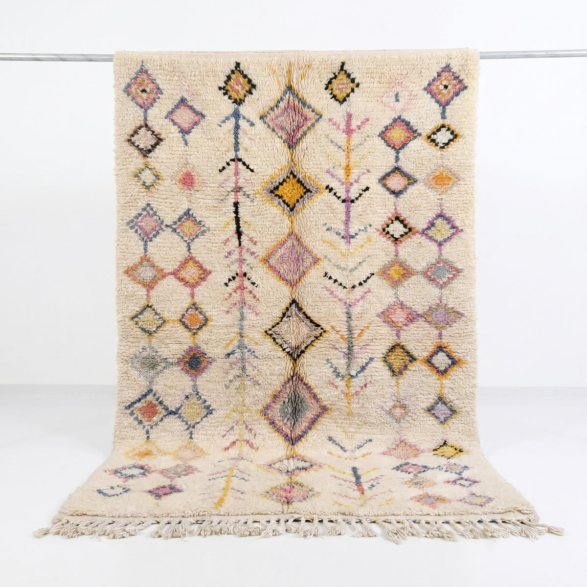 Pastel Geometric & Tree of Beni Ourain Rug - handwoven Moroccan rug