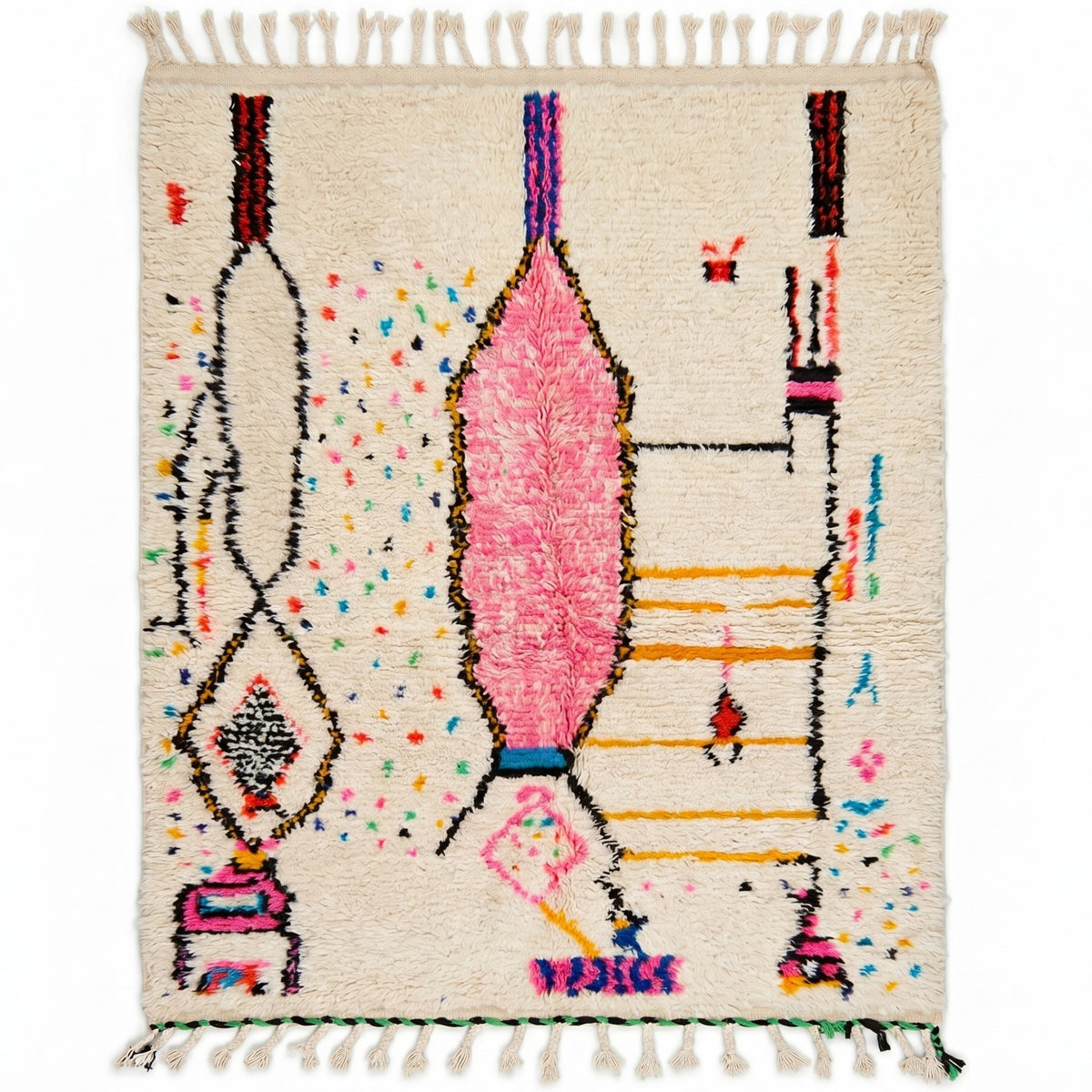 Vibrant Pink Abstract & Tribal Beni Ourain Rug - handwoven Moroccan rug