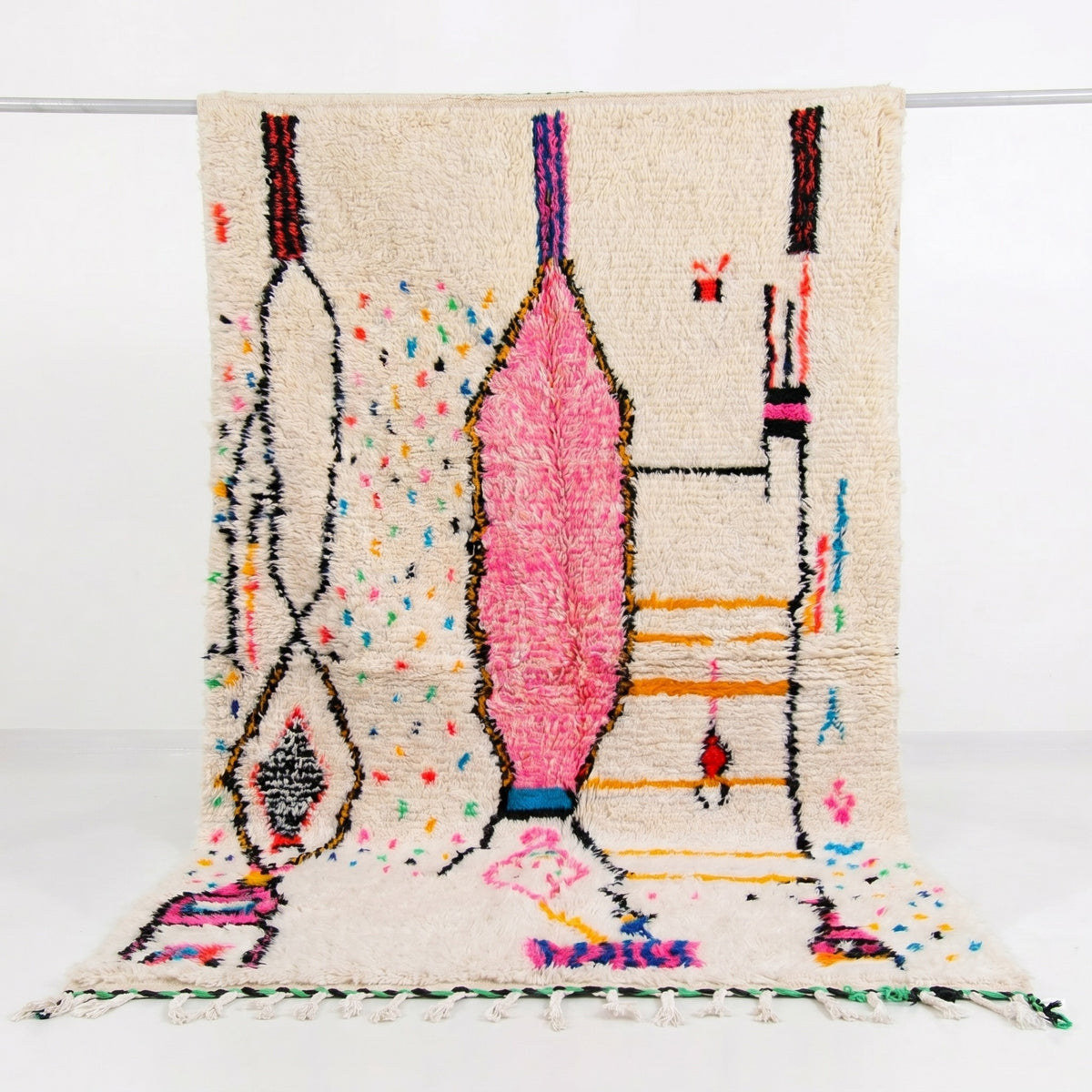 Vibrant Pink Abstract & Tribal Beni Ourain Rug - handwoven Moroccan rug