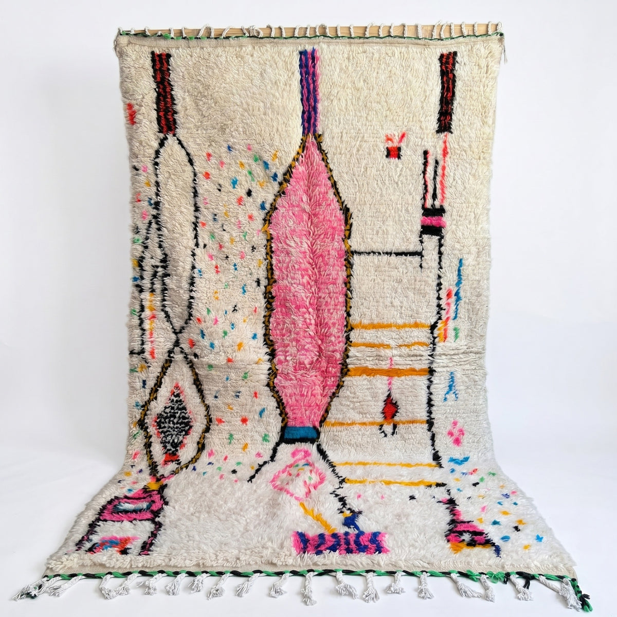 Vibrant Pink Abstract & Tribal Beni Ourain Rug - handwoven Moroccan rug