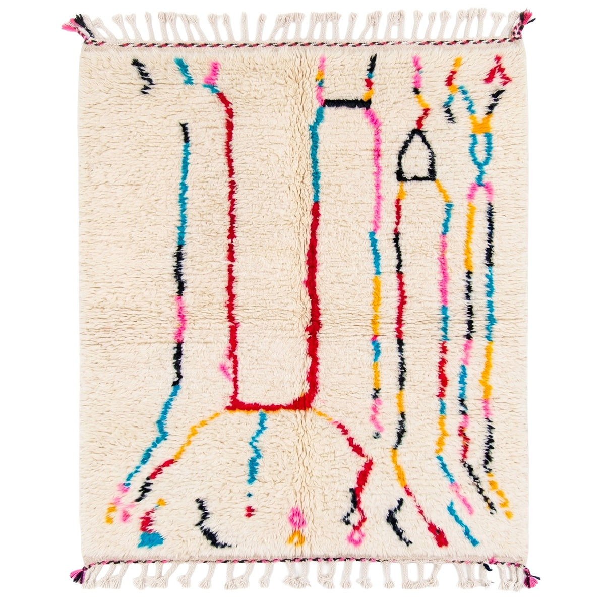 Vibrant Abstract Linear Beni Ourain Rug - handwoven Moroccan rug