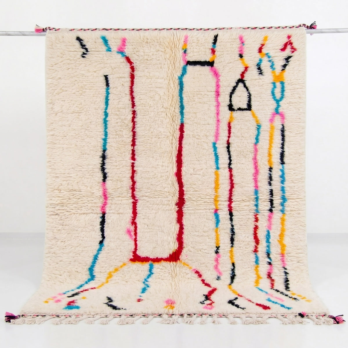 Vibrant Abstract Linear Beni Ourain Rug - handwoven Moroccan rug