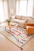 Vibrant Abstract Linear Beni Ourain Rug - handwoven Moroccan rug