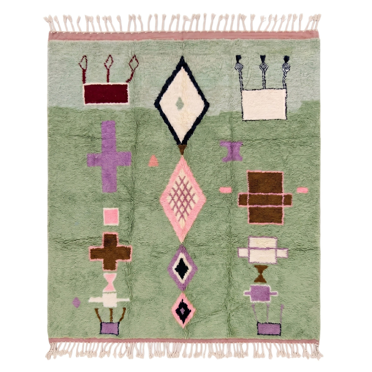 Sage Green Tribal Geometric Beni Ourain Rug - handwoven Moroccan rug