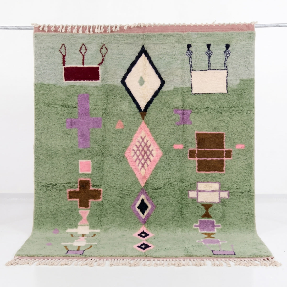Sage Green Tribal Geometric Beni Ourain Rug - handwoven Moroccan rug