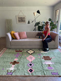 Sage Green Tribal Geometric Beni Ourain Rug - handwoven Moroccan rug