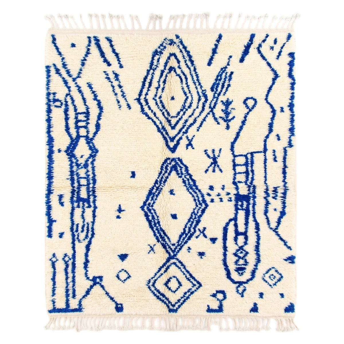 Royal Blue Tribal Geometric Beni Ourain Rug - handwoven Moroccan rug